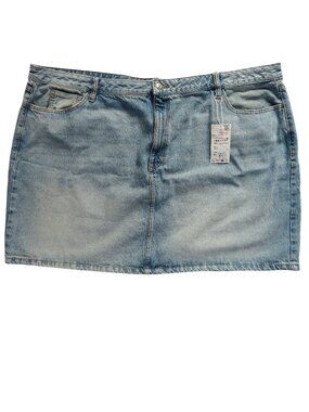 NWT MNG Mango Plus Size 4XL High Waist Denim Mini Skirt Light Wash